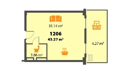 Вільне планування 43.27 м² в ЖК П'ятий континент від 26 250 грн/м², Дніпро