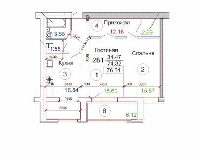 2-кімнатна 76.31 м² в ЖК Пролісок від забудовника, Дніпро