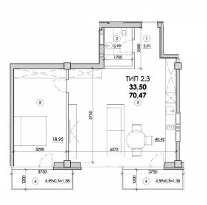 2-комнатная 70.47 м² в ЖК Молодежный от 19 500 грн/м², Днепр