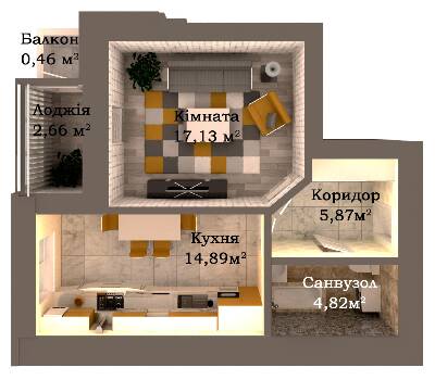 1-кімнатна 45.83 м² в ЖК Caramel Residence від забудовника, Луцьк