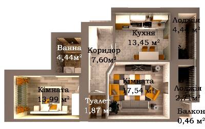 2-кімнатна 66.44 м² в ЖК Caramel Residence від 18 000 грн/м², Луцьк