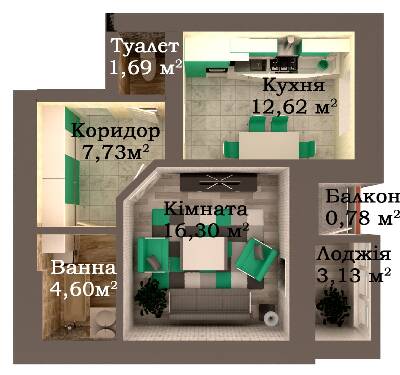 1-кімнатна 46.86 м² в ЖК Caramel Residence від 17 800 грн/м², Луцьк