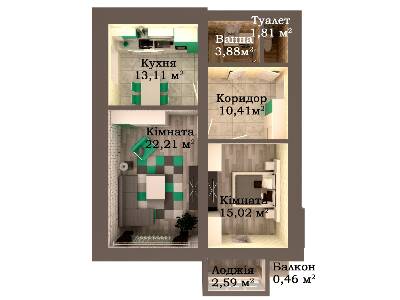 2-кімнатна 69.49 м² в ЖК Caramel Residence від 20 500 грн/м², Луцьк