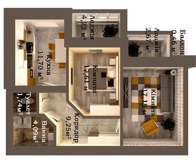 2-кімнатна 63.92 м² в ЖК Caramel Residence від 18 300 грн/м², Луцьк