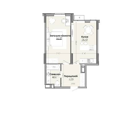 1-комнатная 42.37 м² в ЖК Millennium от 13 700 грн/м², г. Любомль