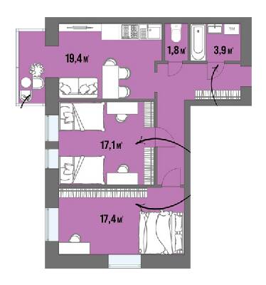 2-комнатная 70 м² в ЖК Dream Town от 14 250 грн/м², Луцк