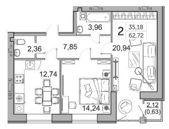 2-комнатная 62.72 м² в ЖК Супернова от 20 000 грн/м², Луцк