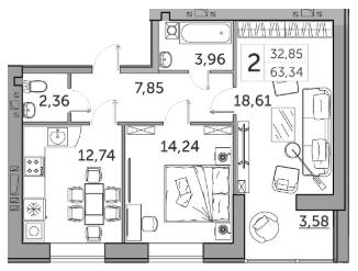 2-кімнатна 63.34 м² в ЖК Супернова від 18 100 грн/м², Луцьк