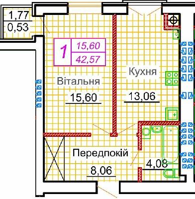 1-кімнатна 42.7 м² в ЖК Сімейна фортеця. Щастя від забудовника, с. Струмівка