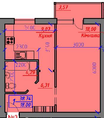 1-комнатная 38.74 м² в ЖК Скандинавский от 14 000 грн/м², Луцк