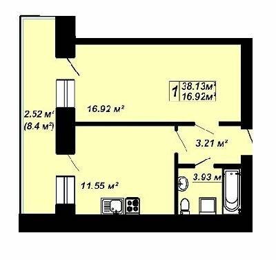 1-кімнатна 38.13 м² в ЖК Сафрон від 14 000 грн/м², Луцьк