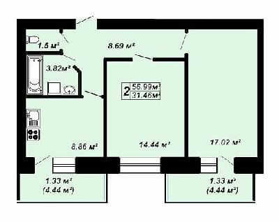 2-комнатная 56.99 м² в ЖК Сафрон от 14 800 грн/м², Луцк
