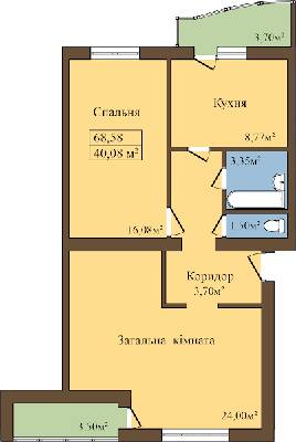 2-комнатная 68.58 м² в ЖК Садовый от застройщика, пгт Попельня