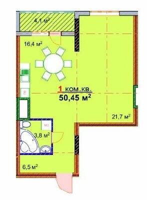 1-кімнатна 50.45 м² в ЖК Моноліт від 16 000 грн/м², Запоріжжя