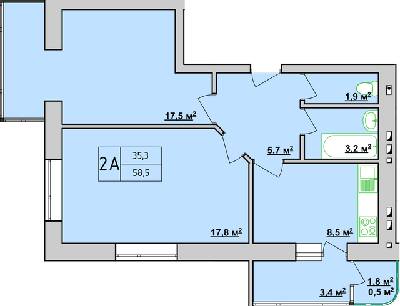 2-комнатная 58.5 м² в ЖК Учительський от застройщика, Винница