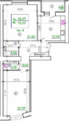 2-комнатная 72.37 м² в ЖМ Подолье от 19 650 грн/м², Винница