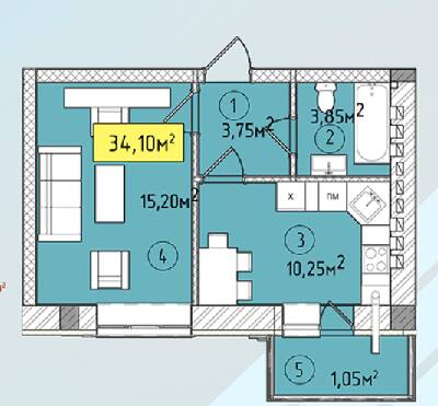 1-комнатная 34.1 м² в ЖК Modern от 19 150 грн/м², Ужгород