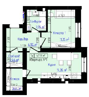 1-кімнатна 42.33 м² в ЖК Viking Home від 16 500 грн/м², м. Ірпінь