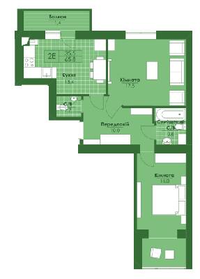 2-кімнатна 65.8 м² в ЖК Квартал Парковий від 12 950 грн/м², м. Обухів