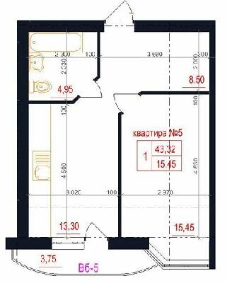 1-комнатная 43.32 м² в ЖК Family от 26 300 грн/м², с. Гатное