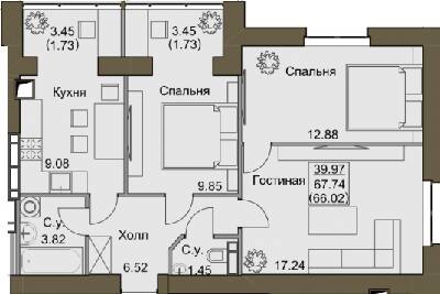 3-кімнатна 67.74 м² в ЖК Софіївський квартал від 18 500 грн/м², с. Софіївська Борщагівка