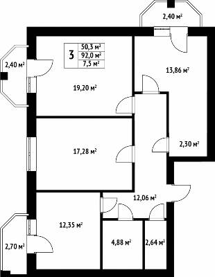 3-кімнатна 92.07 м² в ЖК Волошковий від 21 900 грн/м², с. Софіївська Борщагівка