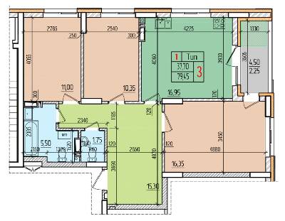 3-комнатная 79.45 м² в ЖК Акварели-2 от 15 500 грн/м², г. Вишневое