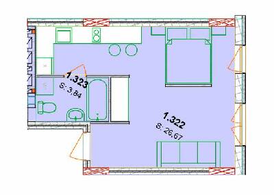 1-комнатная 30.51 м² в ЖК Сонячний квартал от 57 850 грн/м², с. Голубиное