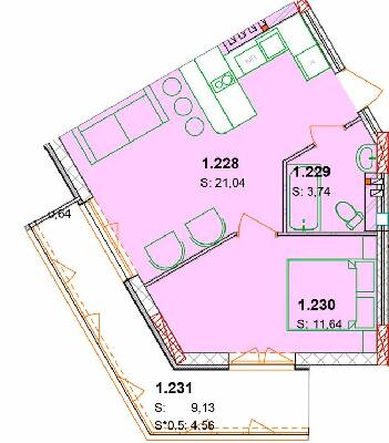 1-кімнатна 45.55 м² в ЖК Сонячний квартал від 49 300 грн/м², с. Голубине