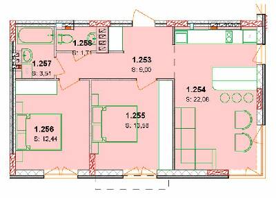 2-комнатная 62.3 м² в ЖК Сонячний квартал от 49 300 грн/м², с. Голубиное