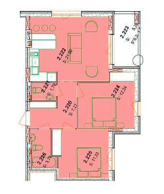 2-кімнатна 63.49 м² в ЖК Сонячний квартал від 49 300 грн/м², с. Голубине