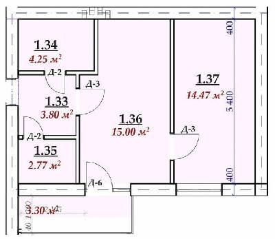 1-комнатная 43.59 м² в ЖК Сучасний от 16 050 грн/м², г. Мукачево