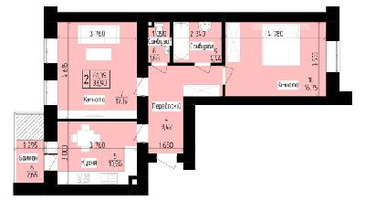 2-комнатная 61.39 м² в ЖК 9 Район от 15 200 грн/м², г. Мукачево