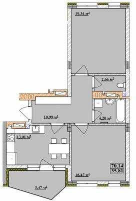 2-кімнатна 70.14 м² в ЖК Comfort City від 19 650 грн/м², Ужгород