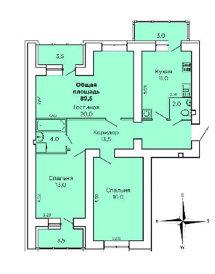 3-комнатная 89.5 м² в ЖК Дом на Лазурной от 18 350 грн/м², Николаев