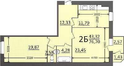 2-кімнатна 76.7 м² в Мкрн Потьомкінський від 18 000 грн/м², Миколаїв