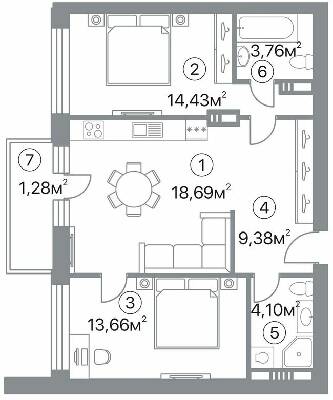 2-кімнатна 65.3 м² в ЖК Оскар від 32 000 грн/м², Полтава