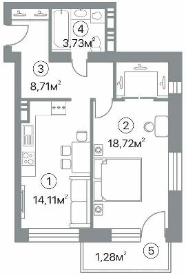 1-кімнатна 46.55 м² в ЖК Оскар від 32 000 грн/м², Полтава