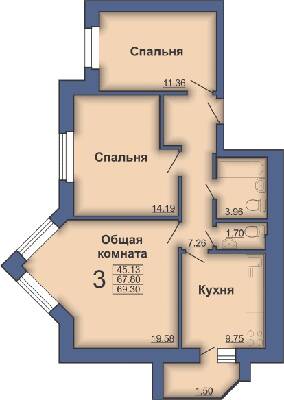 3-комнатная 69.3 м² в ЖК на пл. Павленковская, 3А от 17 500 грн/м², Полтава