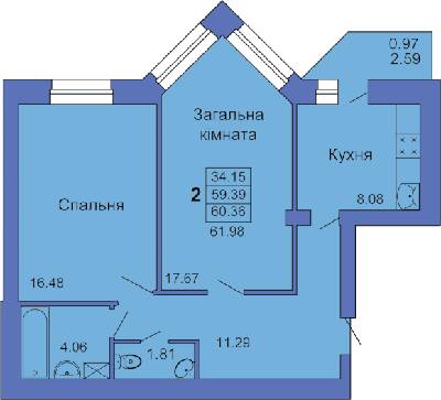 2-комнатная 60.36 м² в ЖК на пл. Павленковская, 3В от 18 000 грн/м², Полтава