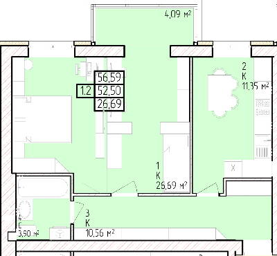 1-комнатная 56.59 м² в ЖК по пров. Героїв Бреста от 14 000 грн/м², г. Кременчуг