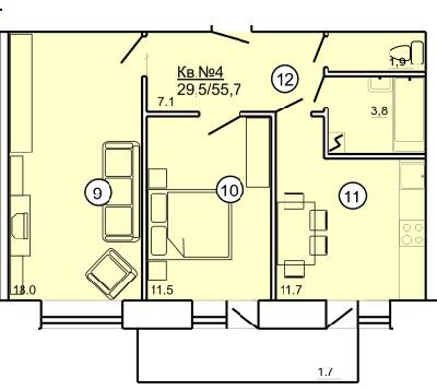 2-комнатная 55.7 м² в ЖК на ул. Данила Апостола, 19 от 11 000 грн/м², г. Миргород