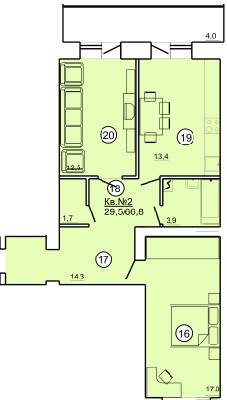 2-комнатная 66.8 м² в ЖК на ул. Данила Апостола, 19 от 14 000 грн/м², г. Миргород