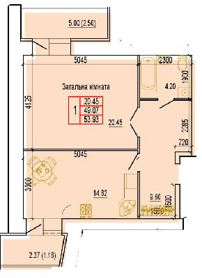 1-кімнатна 53.93 м² в ЖК Еверест від 14 000 грн/м², Суми