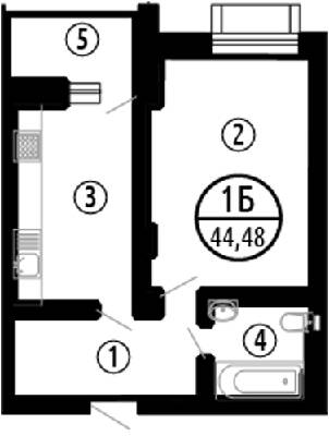 1-комнатная 44.8 м² в ЖК Парковий от 28 900 грн/м², Полтава