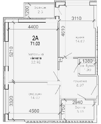 2-кімнатна 71.03 м² в КБ Сонячний від забудовника, Суми