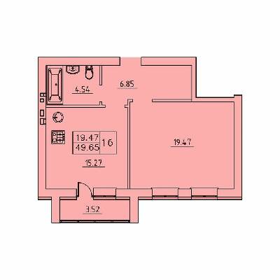 1-комнатная 49.65 м² в ЖК Городок от застройщика, Сумы