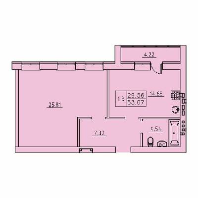 1-комнатная 53.07 м² в ЖК Городок от застройщика, Сумы