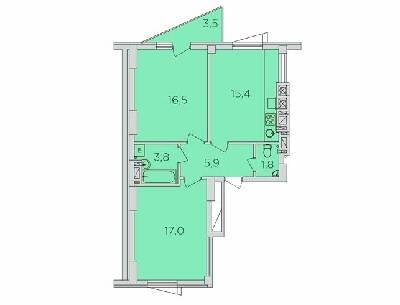 2-комнатная 61.4 м² в ЖК 360 от 19 600 грн/м², Ровно