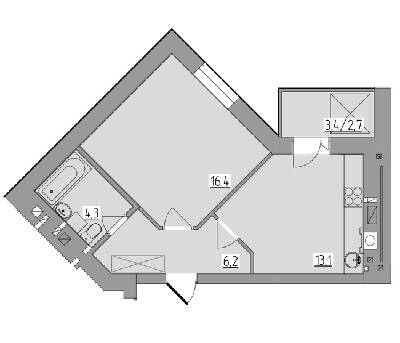 1-кімнатна 42.7 м² в ЖК Корольова від 17 050 грн/м², Рівне